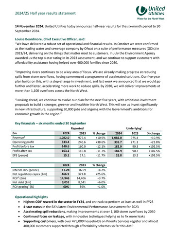 Miniature United Utilities Rapport semestriel 2024-2025