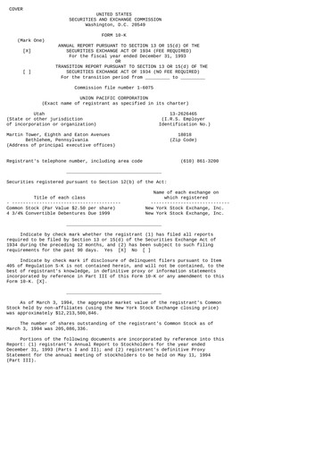 Thumbnail Union Pacific Corporation Annual Report 1993