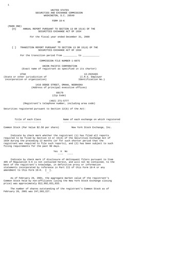 Thumbnail Union Pacific Corporation Annual Report 2000