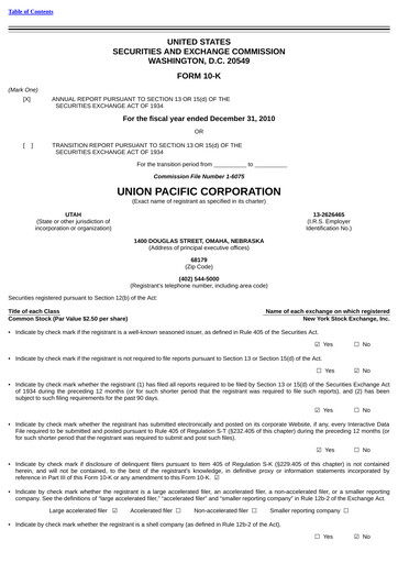 Thumbnail Union Pacific Corporation Annual Report 2010