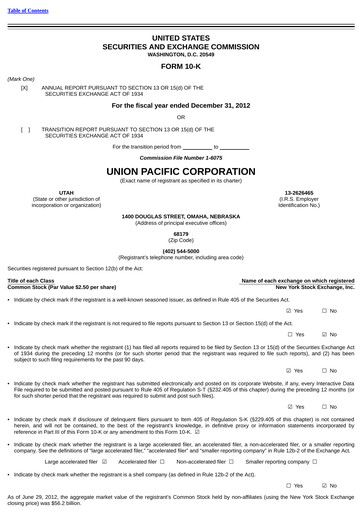 Thumbnail Union Pacific Corporation Annual Report 2012