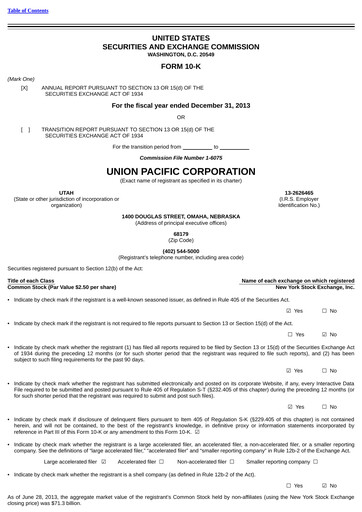 Thumbnail Union Pacific Corporation Annual Report 2013