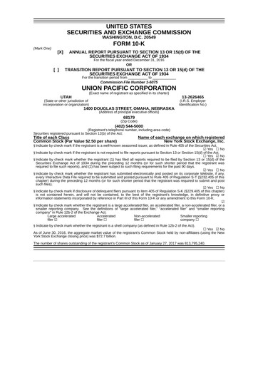 Thumbnail Union Pacific Corporation Annual Report 2016