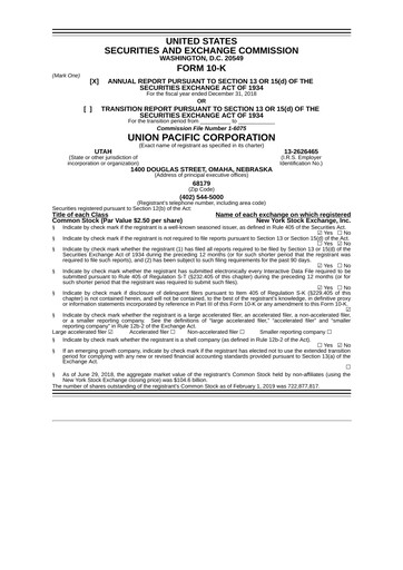 Thumbnail Union Pacific Corporation Annual Report 2018