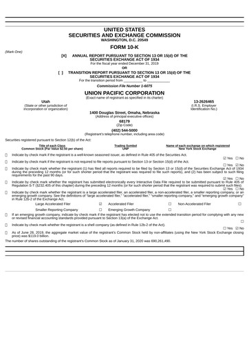 Thumbnail Union Pacific Corporation Annual Report 2019