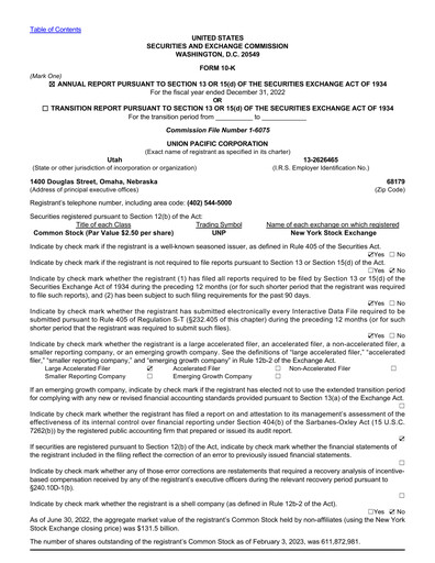 Thumbnail Union Pacific Corporation Annual Report 2022