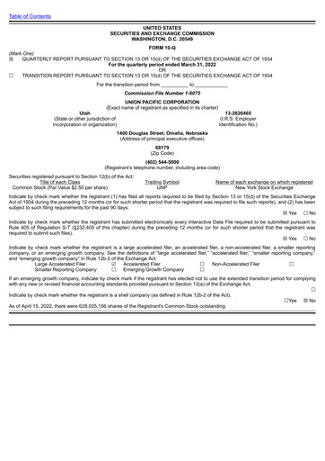 Miniature Union Pacific Corporation Rapport trimestriel 2022-q1