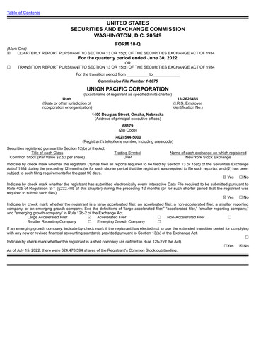 Miniature Union Pacific Corporation Rapport trimestriel 2022-q2
