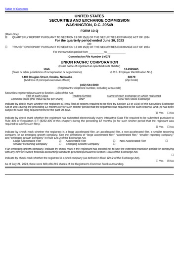 Miniature Union Pacific Corporation Rapport trimestriel 2023-q2