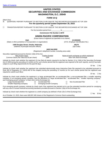 Miniature Union Pacific Corporation Rapport trimestriel 2023-q3