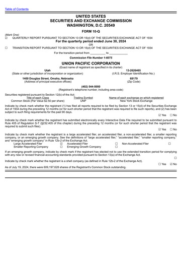 Miniature Union Pacific Corporation Rapport trimestriel 2024-q2