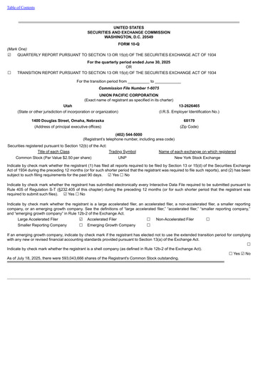 Miniature Union Pacific Corporation Rapport trimestriel 2025-q2