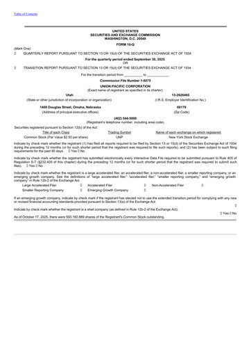 Miniature Union Pacific Corporation Rapport trimestriel 2025-q3