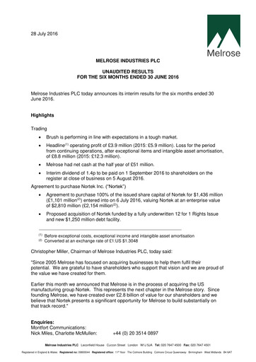 Thumbnail Melrose Industries Half-year Report 2016-h1