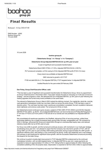 Thumbnail Boohoo Group Financial Report 2026