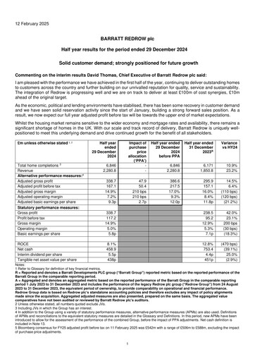 Miniature Barratt Redrow Rapport semestriel 2025-h1