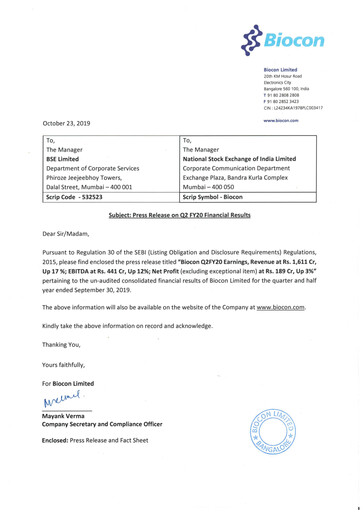 Thumbnail Biocon Quarterly Report 2019-q2