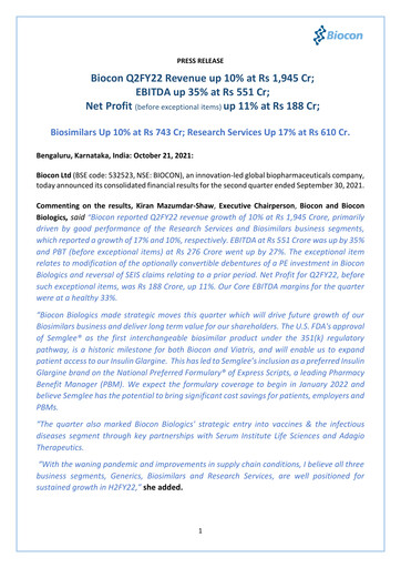 Thumbnail Biocon Quarterly Report 2021-q2