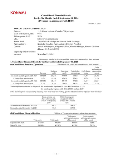 Thumbnail Konami Holdings Half-year Report 2025-h1