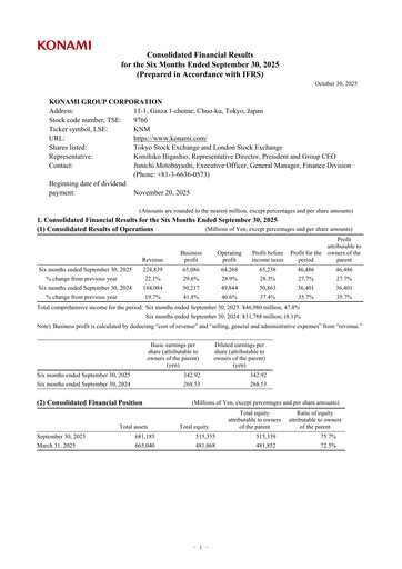 Thumbnail Konami Holdings Half-year Report 2026-h1