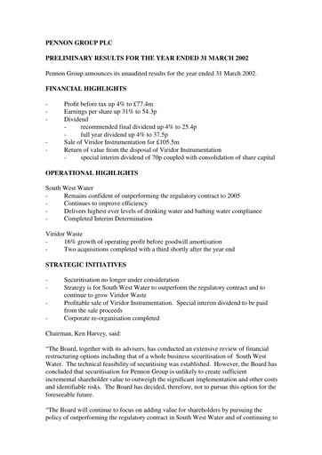Thumbnail Pennon Group Financial Report 2002