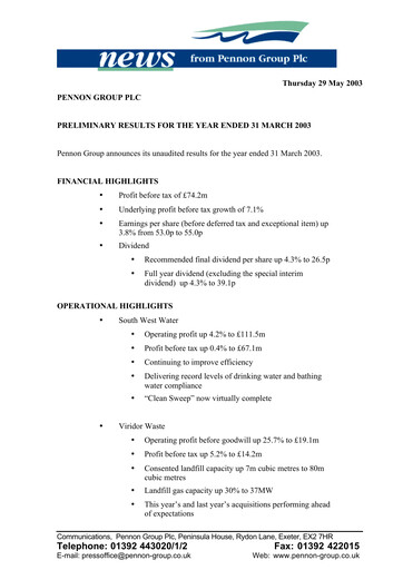Thumbnail Pennon Group Financial Report 2003