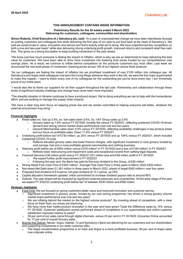 Thumbnail Sainsbury's
 Financial Report 2021-2022