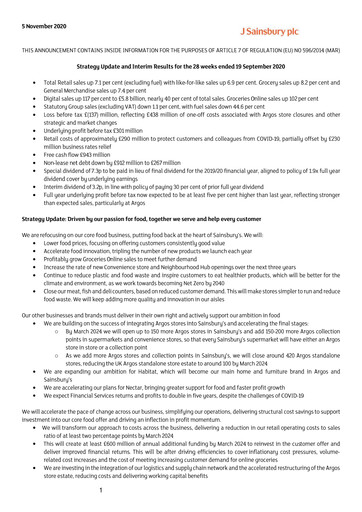 Thumbnail Sainsbury's
 Half-year Report 2020-h1
