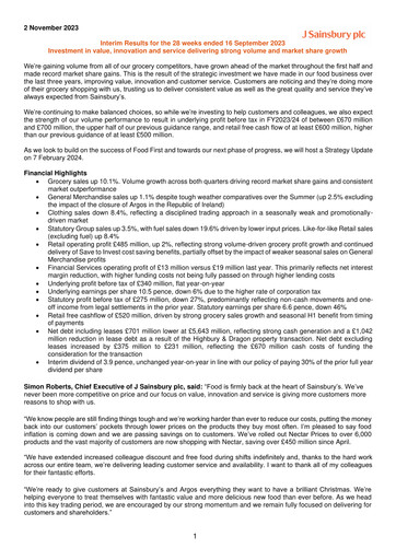 Thumbnail Sainsbury's
 Half-year Report 2023-h1