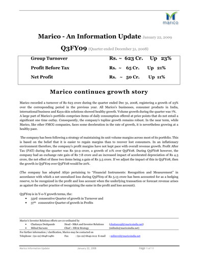 Thumbnail Marico
 Quarterly Report 2008-q3