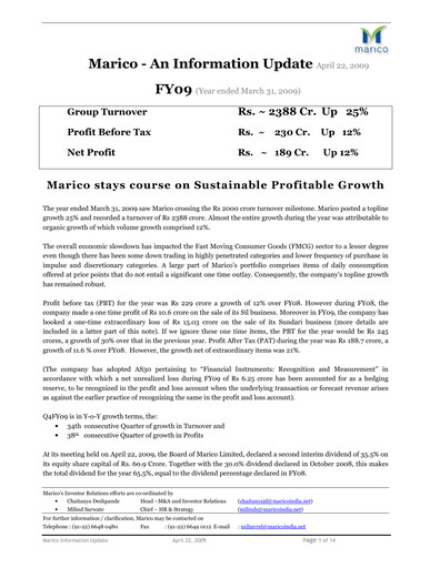 Thumbnail Marico
 Quarterly Report 2009-q4