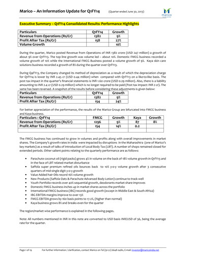 Thumbnail Marico
 Quarterly Report 2013-q1