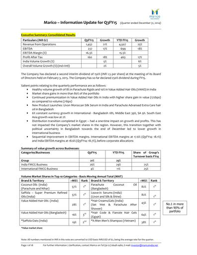 Thumbnail Marico
 Quarterly Report 2014-q3