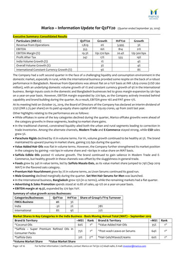 Thumbnail Marico
 Quarterly Report 2019-q2