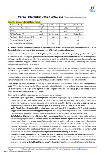 Thumbnail Marico
 Quarterly Report 2024-q4