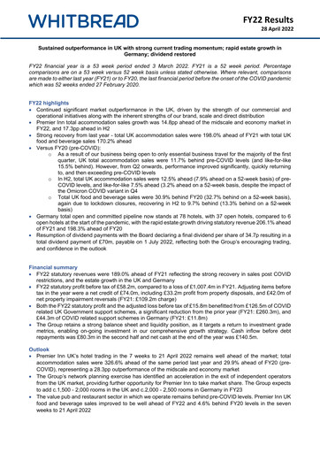Thumbnail Whitbread Financial Report 2021-2022