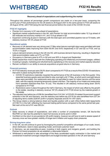 Thumbnail Whitbread Half-year Report 2021-2022-h1