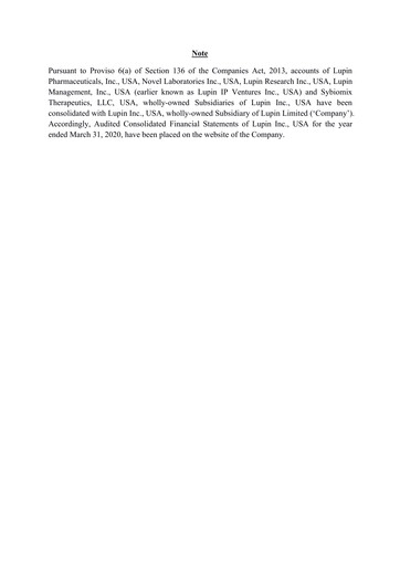 Thumbnail Lupin Limited
 Financial Statement 2020