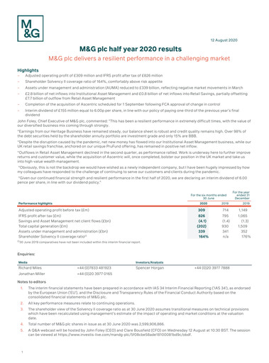 Thumbnail M&G plc Half-year Report 2020-h1