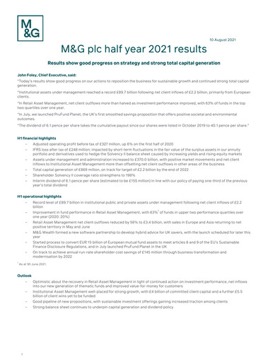 Thumbnail M&G plc Half-year Report 2021-h1