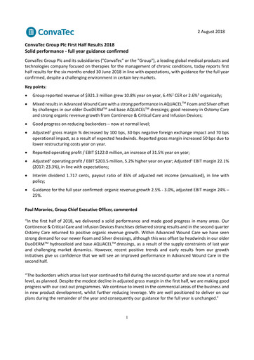 Miniature Convatec Group Rapport semestriel 2018-h1