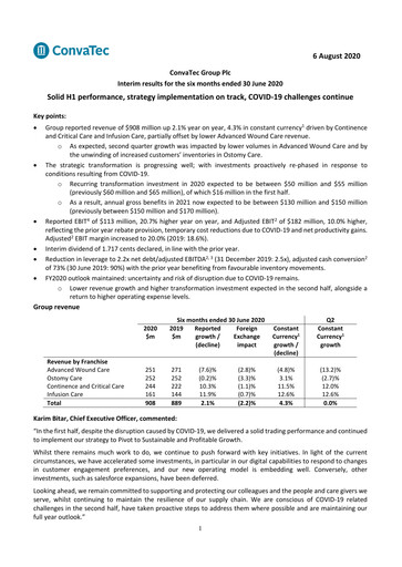 Miniature Convatec Group Rapport semestriel 2020-h1