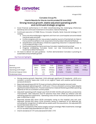 Miniature Convatec Group Rapport semestriel 2022-h1