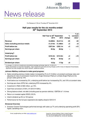 Thumbnail Johnson Matthey Half-year Report 2014-h1