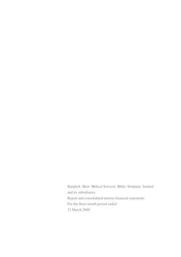 Miniature Bangkok Dusit Medical Services (BDMS) Rapport trimestriel 2009-q1