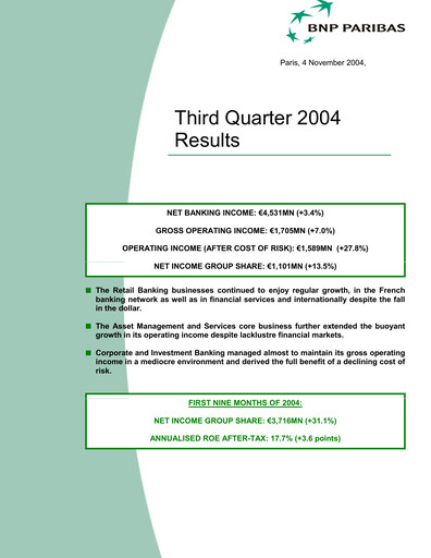 Thumbnail BNP Paribas Quarterly Report 2004-q3