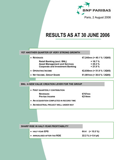 Thumbnail BNP Paribas Quarterly Report 2006-q2