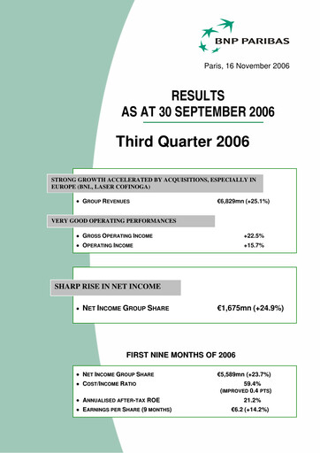 Thumbnail BNP Paribas Quarterly Report 2006-q3