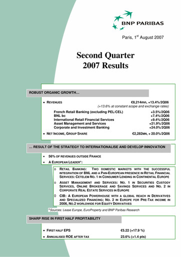 Thumbnail BNP Paribas Quarterly Report 2007-q2