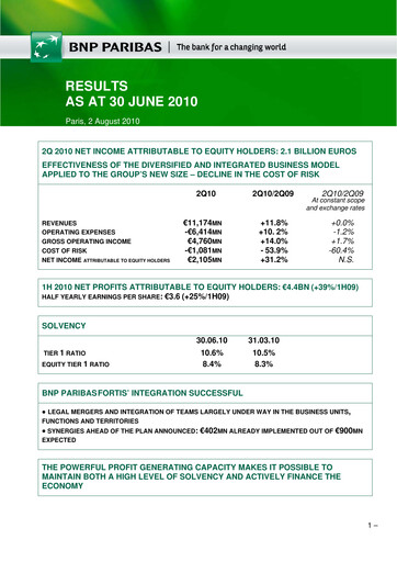Thumbnail BNP Paribas Quarterly Report 2010-q2